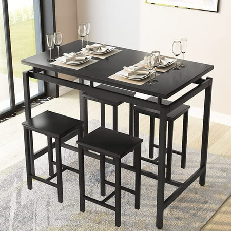 AWQM Bar Table Set,5 Pcs Dining Table Set,Counter Height Table with 4 Chairs, Kitchen Table and Chairs for 4, Wood Pub Table Set, Dining Room Table Set for Small Space,Black