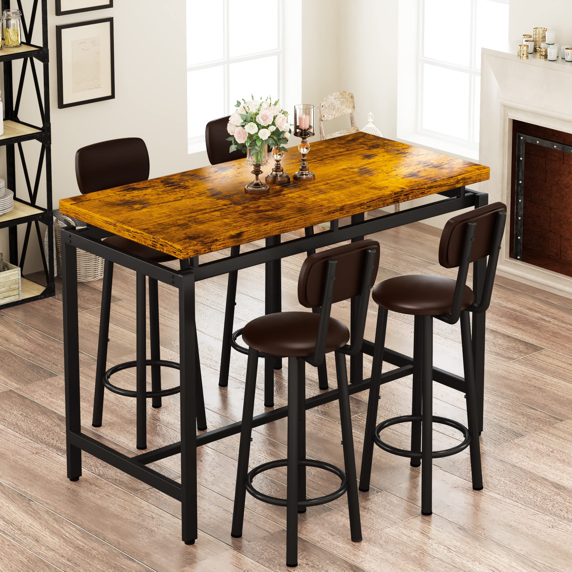 Merax 5piece Dining Table Set High/Pub Table Set with 4 Round Bar