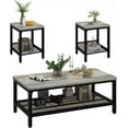 thumbnail image 1 of AWQM Coffee Table Set of 3, Industrial Coffee Table with 2 Square End Side Tables, Modern Living Room Table Set with Metal Frame for Apartment Home Office, Grey, 1 of 6