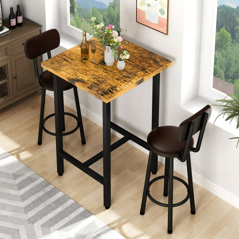 AWQM 3 Piece Bar Set Bar Square Table Set Brown Black