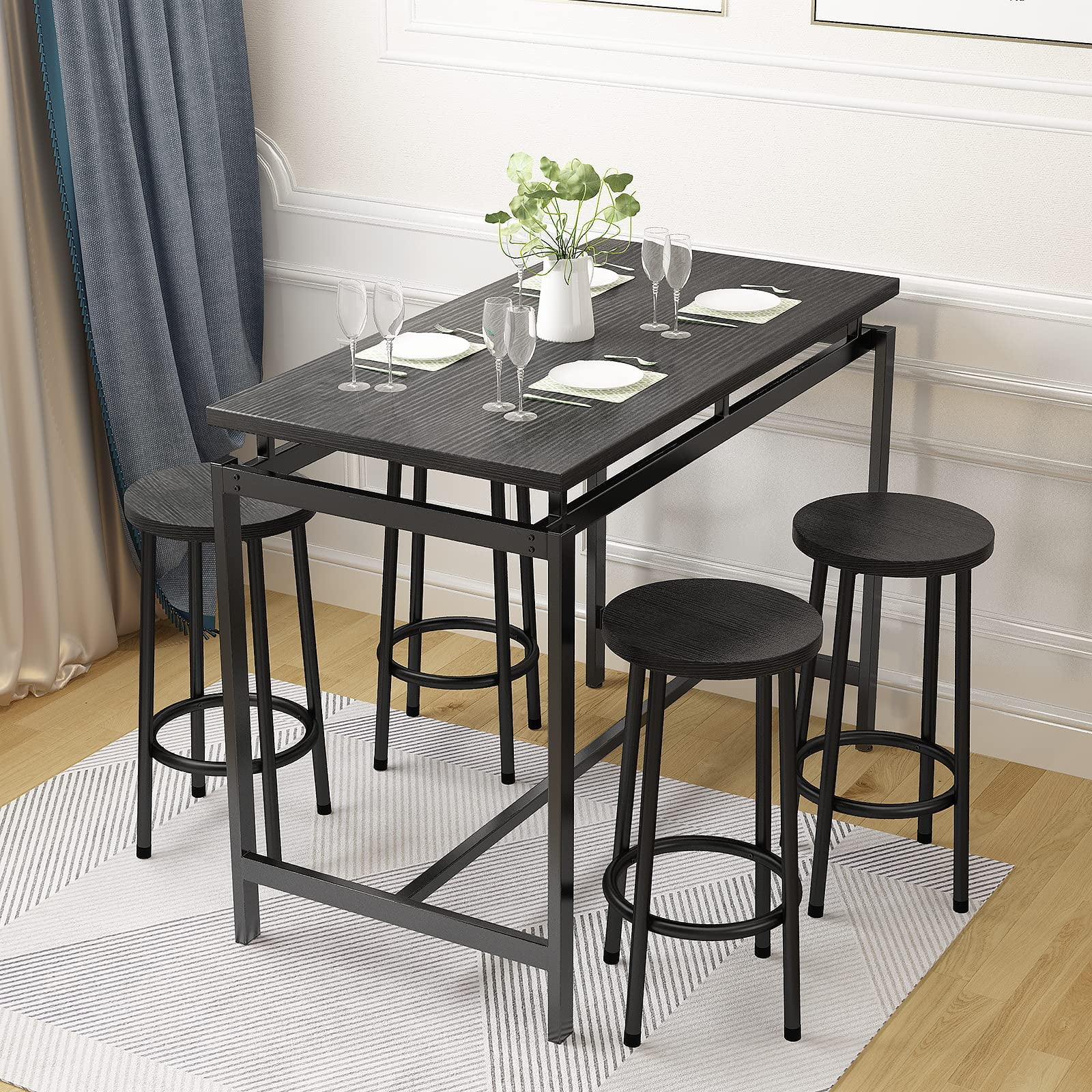 Black Particleboard and Metal Counter Height Dining Set for 4