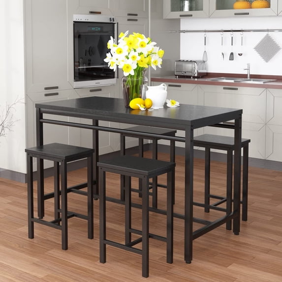 AWQM Dining Bar Table Set for 4, Modern Counter Height Table and 4 Bar Stools, 5 Piece Bar Table and Chairs Set for Small Spaces, Apartment, Pub, Dining Room, Kitchen, Black