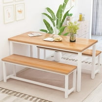 AWQM Dining Table Set with 2 Benches, Kitchen Table Set for 4,3 Piece Farmhouse Dining Room Table Set, Industrial Breakfast Nook Table Set for Small Space, Beige