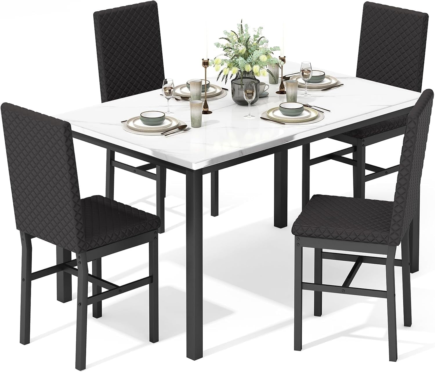 AWQM Dining Table Set for 4, Modern 5 Piece Dining Table Set, Faux ...