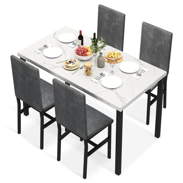 AWQM Grey Top Dining Table Set for 4, Faux Marble Kitchen Table