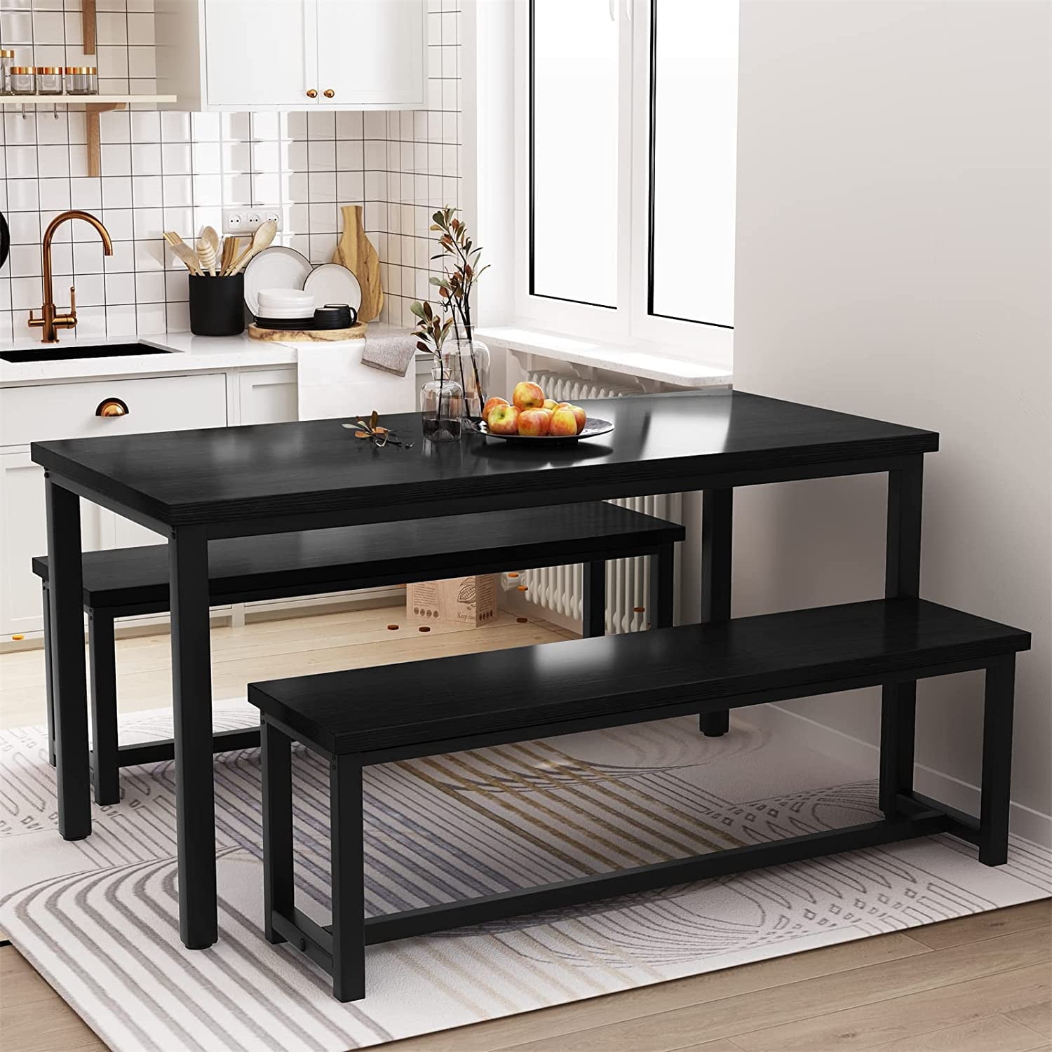 AWQM Compact Black Dining Table Set for 4-6 Persons with Two