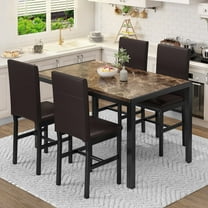 AWQM Faux Marble Dining Table with 8 PU Upholstered Chairs, Breakfast Table Bar Table and Backrest Chairs with Footrest for 8-10 People, Dining Room Set Space Saving Furniture (White & Gold)