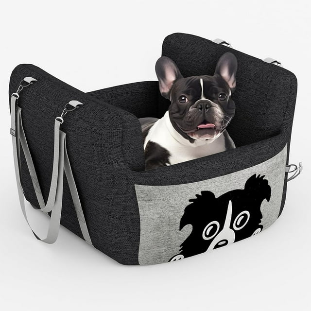 AWQM Dog Car Seat - Waterproof Pet Booster Seat, Soft Travel Carrier for Puppy, Thickened Memory Foam Filling - Black+Gray