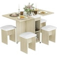 thumbnail image 1 of AWQM 4 Person Folding Dining Table Set with 4 Leather Chairs and Storage Space Saving Foldable Dining Table with Rollers for Small Spaces Kitchen Dining Table Set (Beige), 1 of 7