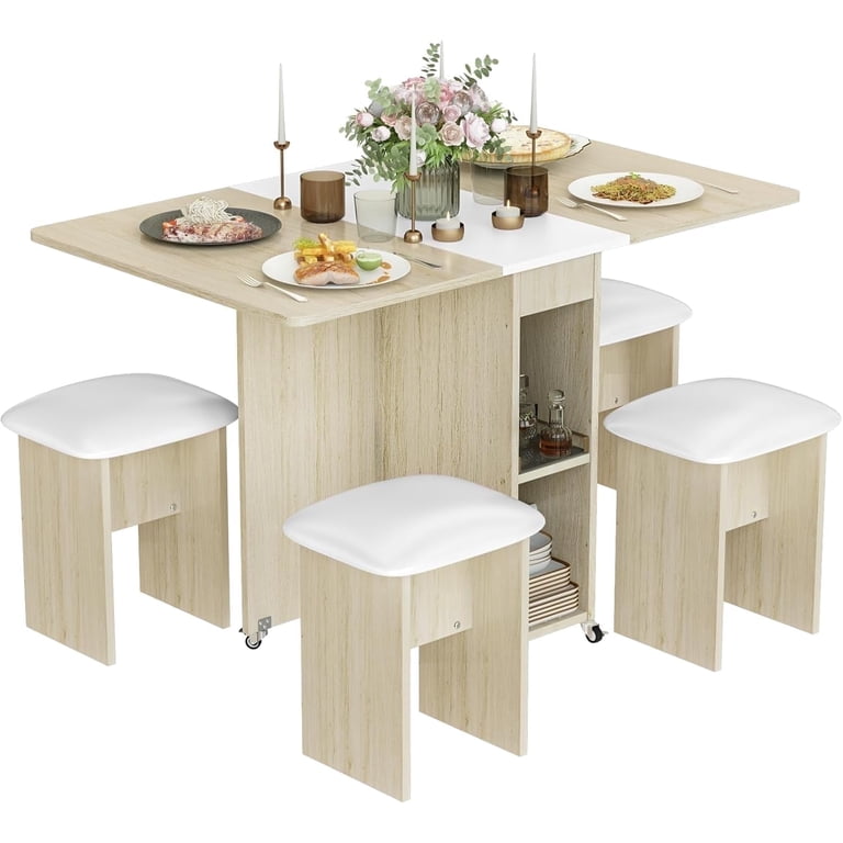 AWQM Person Folding Dining Table Set with Leather Chairs and