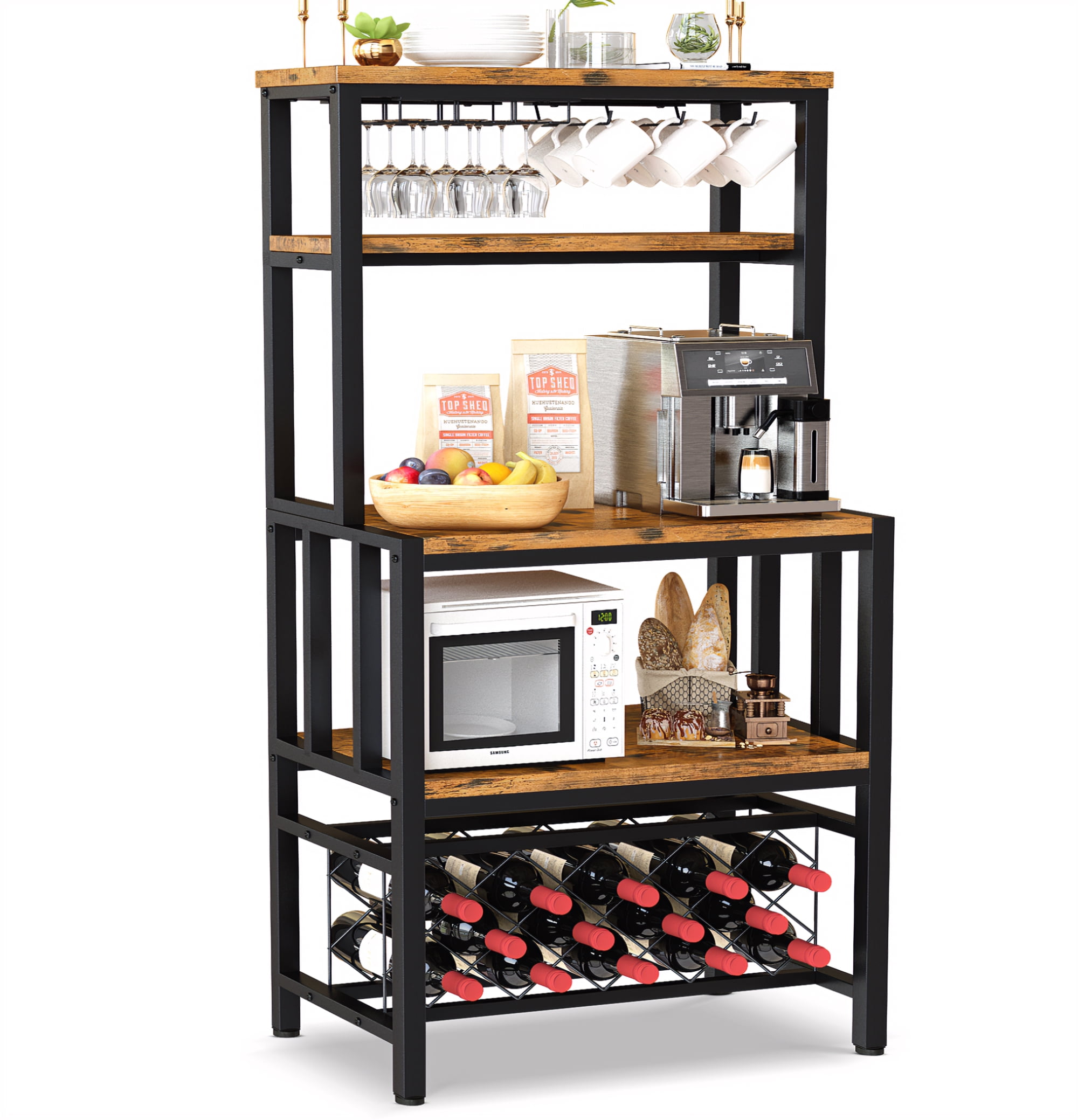 AWQM Kitchen Bakers Racks with Storage, 5-Tier Microwave Stand with ...