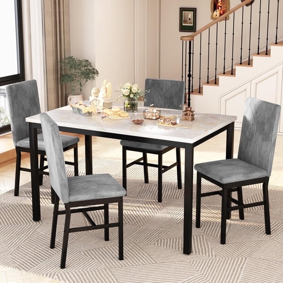 AWQM Kitchen Dining Set for 4 with Marble Dining Chairs and 4 Plush Upholstered Chairs for Apartments, Kitchens, Dining Rooms, Breakfast Corners and Small Spaces