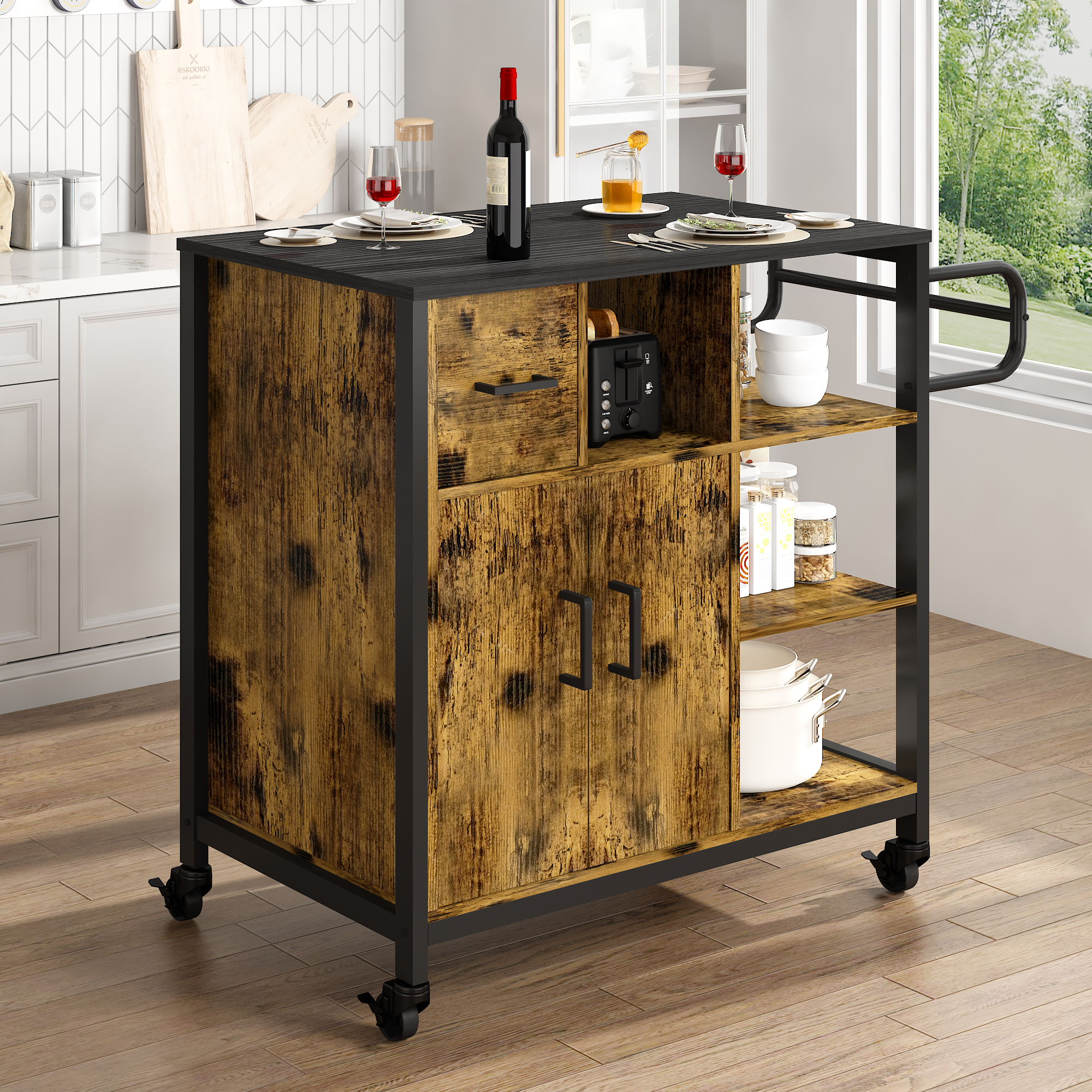 AWQM Kitchen Island on Wheels with Storage & Drawer, Rolling Kitchen Island Cart with 3
