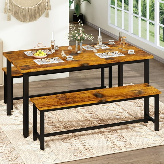 AWQM 3 Piece Rustic Particleboard Dining Table Set, Rustic Brown 43.3''L x23.6''W x28.5''H (43F)