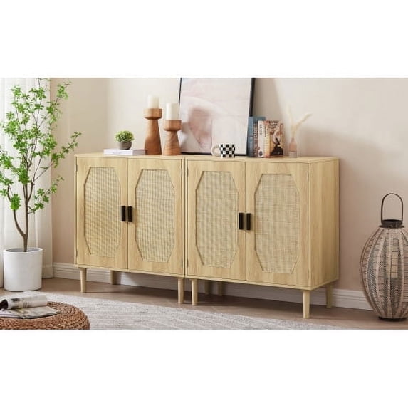 AWQM Kitchen Storage Cabinets with Rattan Decorative Doors, buffets, Wine Cabinets, dining rooms, Hallways, Cabinet Console Tables, Natural,2-Piece Set
