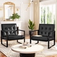 thumbnail image 1 of AWQM Leather Accent Chair Set of 2, PU Leather Button-tufted, Ergonomic Chair with Black Metal Frame for Living Room, Bedroom, Black, 1 of 8