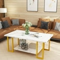 thumbnail image 1 of AWQM Marble Coffee Table with Storage Shelves, Faux Marble Table Top Rectangular Coffee Table , Modern 2-Tier Storage Living Room Center Table for Home, Office, Balcony, White+Gold, 1 of 7
