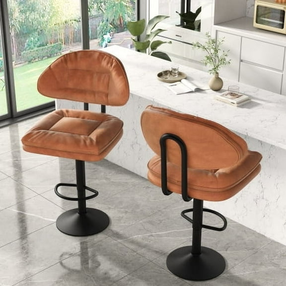 AWQM Modern Swivel Bar Stool Set of 2, Comfortable Ergonomic, Upholstered Bar Stool with Backrest Adjustable, Bar Stools