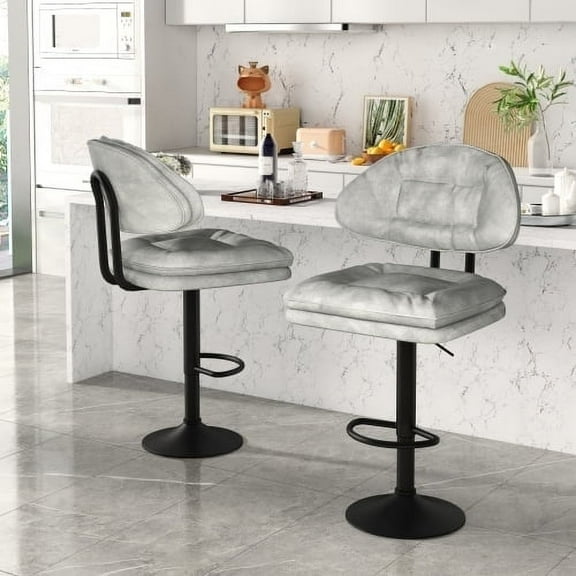 AWQM Modern Swivel Bar Stool Set of 2, Comfortable Ergonomic, Upholstered Bar Stool with Backrest Adjustable, Bar Stools