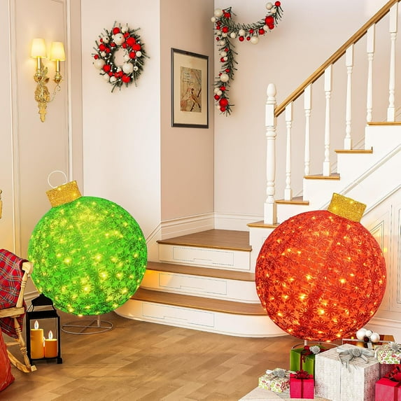 AWQM Pre-lit Christmas Decoration Ornament,Christmas Balls,Lantern Lamp,Ideal Choice for Holiday Xmas Decor, Patio, Indoor or Outdoor Decorations,2pc,Red & Green
