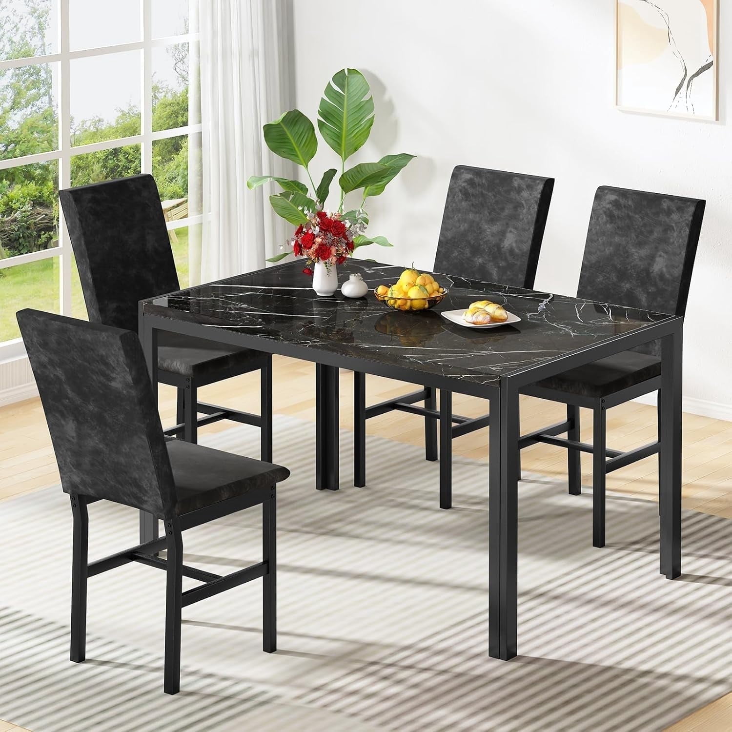 AWQM Products 5-Piece Marble Dining Set, Modern Kitchen Table and ...