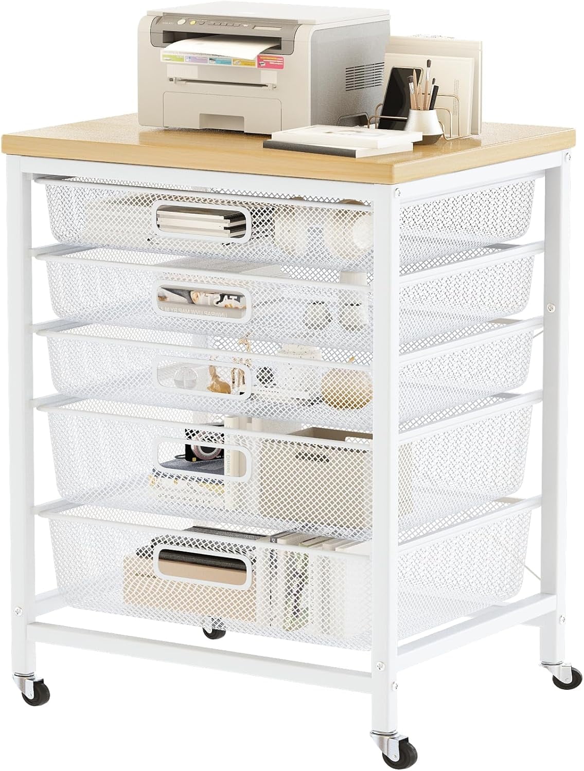 AWQM Rolling File Storage Cabinet,5 Drawers Cart Organizer with ...