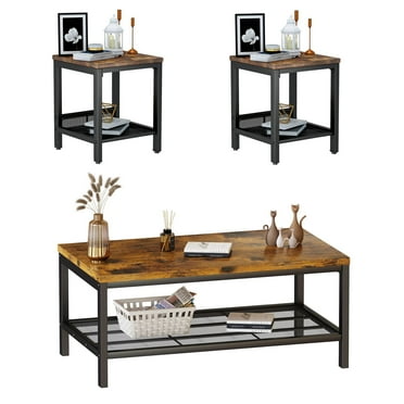 AWQM  Storage 3 Piece Modern Living Room Wooden Industrial Coffee Table Set,Brown