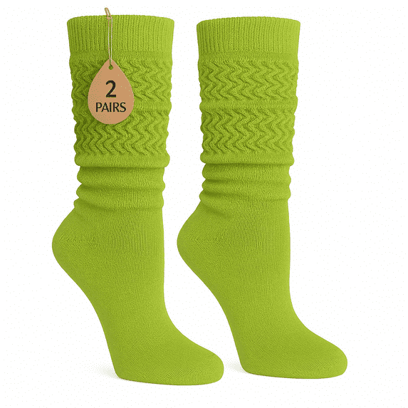 Women's Extra Long Slouch Socks Knee High Cotton Blend Pack of 2 Shoe Size 5-10 Retro 80s Style(Almond Green)