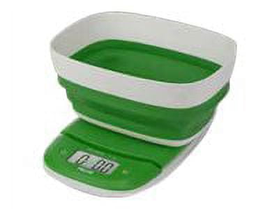 Compact White and Green Digital Kitchen Scale with Collapsible Bowl