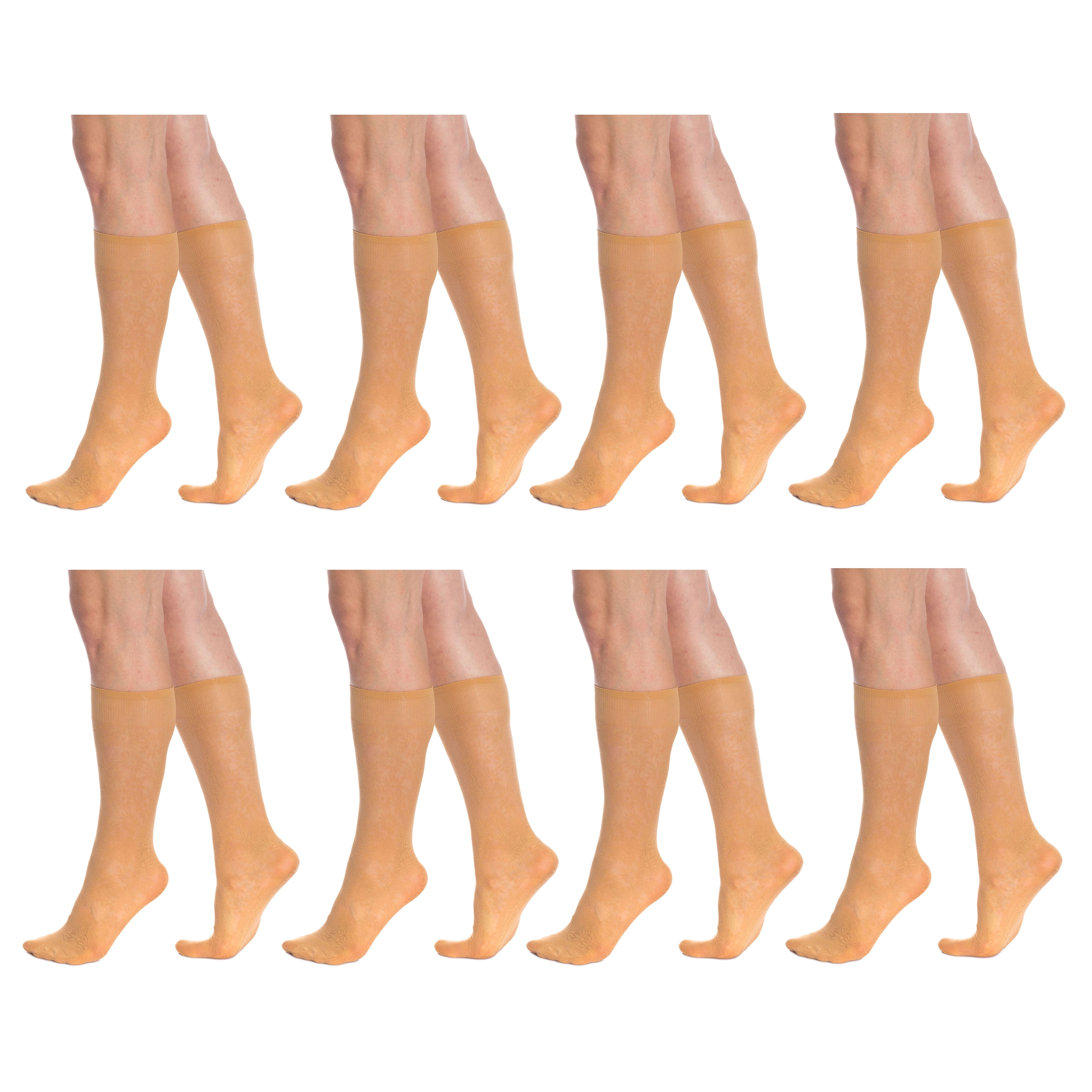 AWS Flower Patterned 6 Pairs Sheer Knee Socks for Women 15 Denier Stay ...