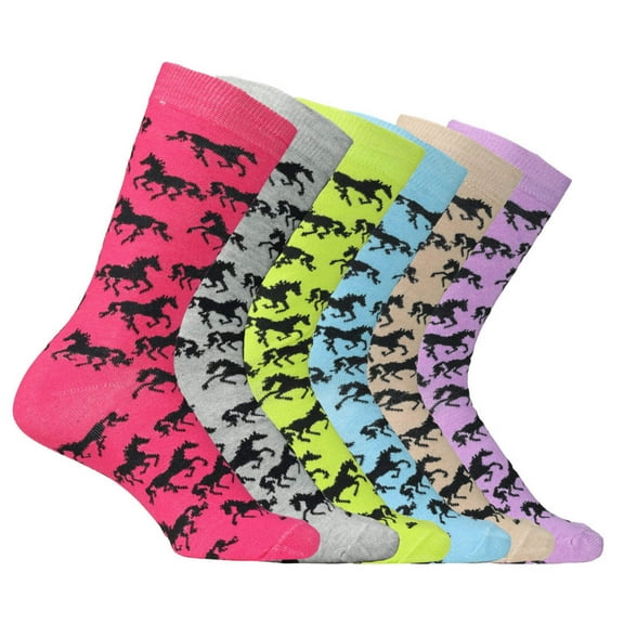 AWST Int'l Ladies "Lila" Galloping Horses Crew Socks- 6 Pack