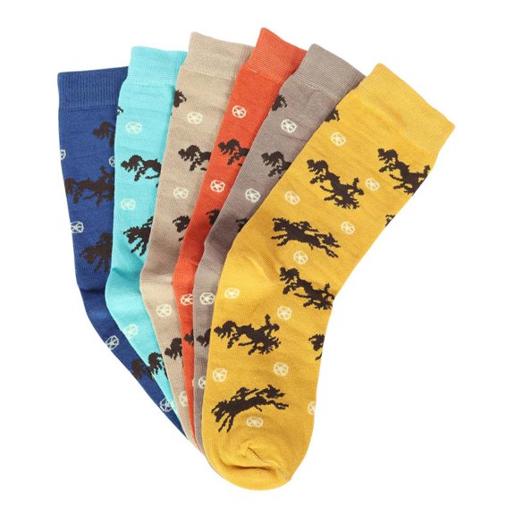 AWST Int'l Lila Bucking Horses Socks 6-pack-Assorted Colour