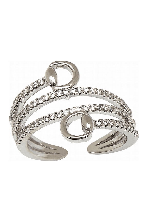 AWST Int'l Rhodium Spiral Rhinestones & Snaffle Bit Adjustable Ring