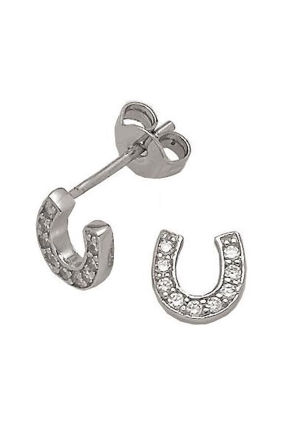 AWST Int'l Sterling Silver & CZ Horseshoe Stud Earrings