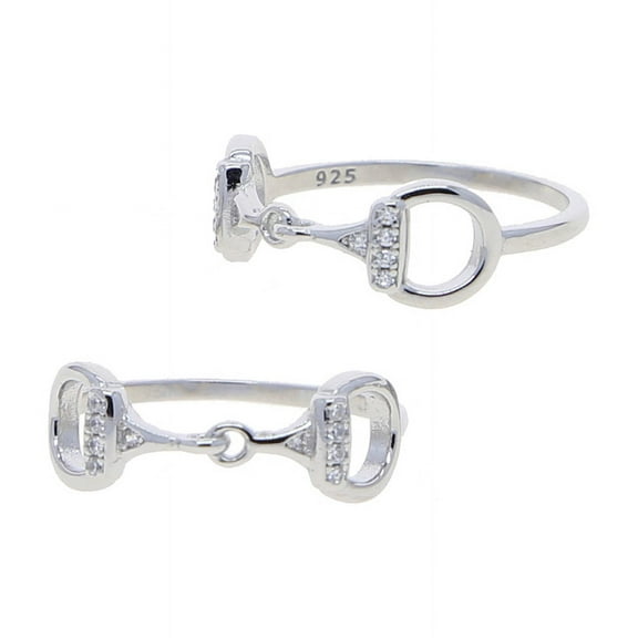 AWST Int'l Sterling Silver CZ Snaffle Bit Ring-Size 7
