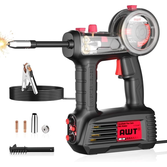 AWT 100A Handheld MIG Welder Machine,110V Flux Core MIG Welder Machine,Portable Gasless MIG Welding Machine,Hand Held Inverter Wire Feed Welder