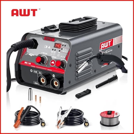 AWT MIG Welder 140Amp, Flux Core MIG Welder/Stick 2 in 1 Welding Machine, Welder Machine 110V With Synergy IGBT Inverter, Portable Gasless Welder Equipment