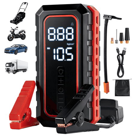 AWTEK Jump Starter with Air Compressor, 4000A Car Battery Jump Starter with USB Quick Charge, Portable 14.8V Jump Box with LED Light and Tire Inflator
