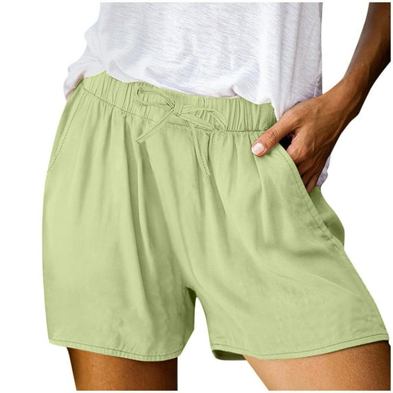AWXNJUX Cargo Pants Women Women's Spring Summer Solid Cotton Li Nen Shorts With Split Pocket Casual Pants Womans Pants Womens Casual Pants Beach Pants for Women (Green,XXL)