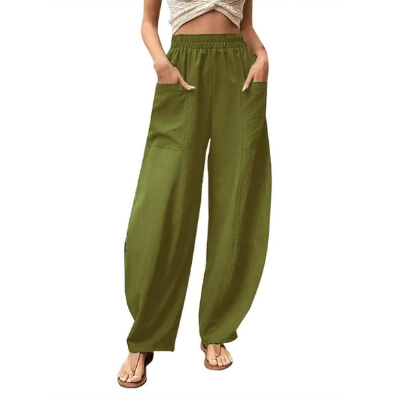 AWXNJUX Cargo Pants Women Womens Solid Color Casual Pants Trousers Elastic Waist Pockets Wide Leg Trousers Woman'S Pants Womens Casual Pants Wide Leg Pants (Army Green,XXXXXL)