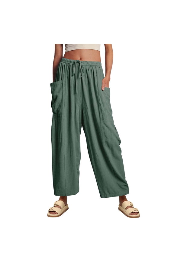Casual Pants for Women Lillusory Women‘S Linen Wide Leg Pants Casual Loose Lightweigt Beach Palazzo Harem Pants Pant Women Women Casual Pants Palazzo Pants (Green1,S)