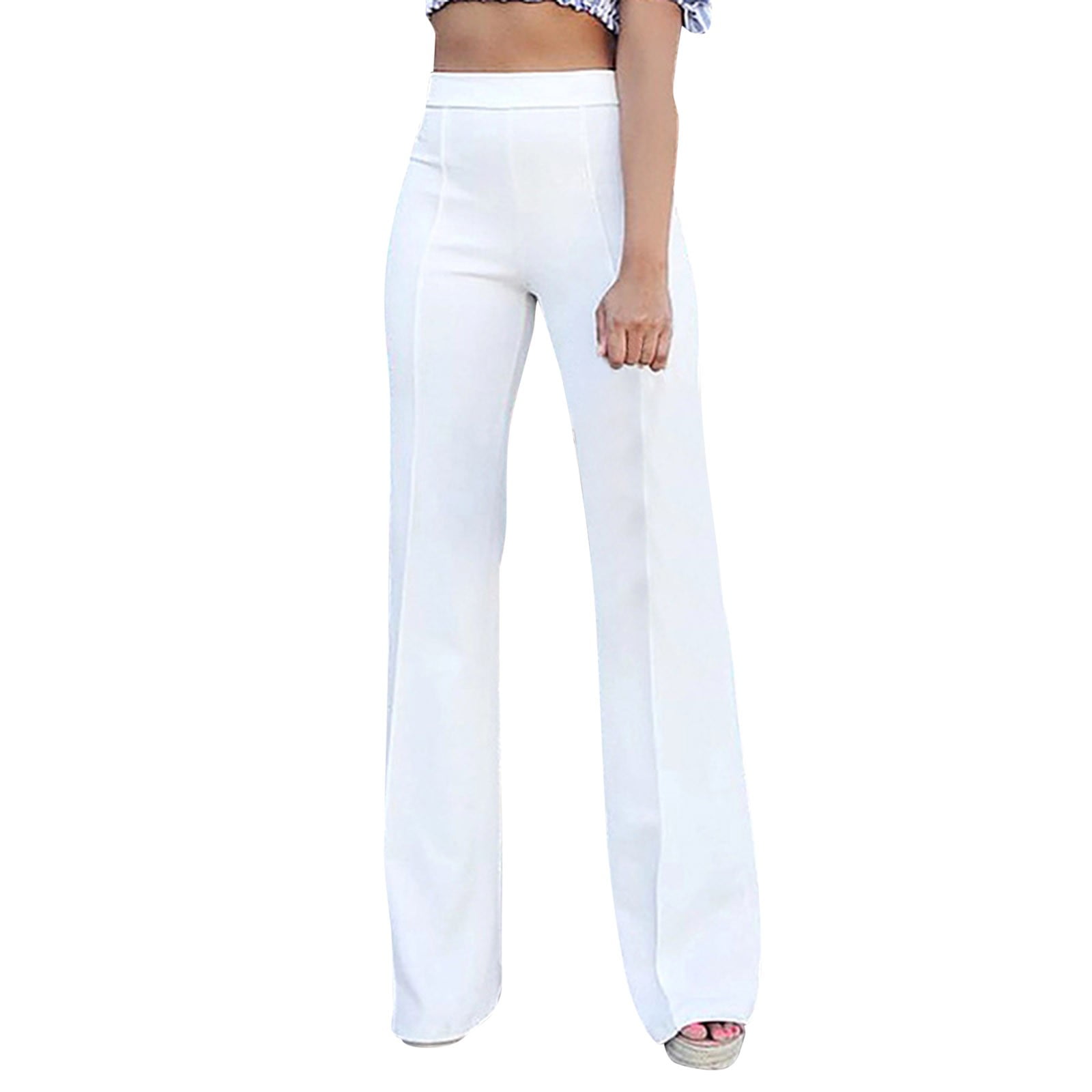 Awxnjux Casual Pants For Women Womens Fashion Casual Work Pants Solid Color Stretch High Waist 0970