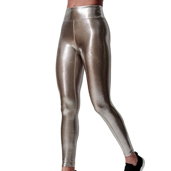 AWXNJUX Dress Leggings for Women Women's High Waisted Golden Solid Color Yoga Pants Pencil Pants Tight Casual Pants High Waist Leggings for Women Stretch Pants Women's Leggings(Rose Gold,L)
