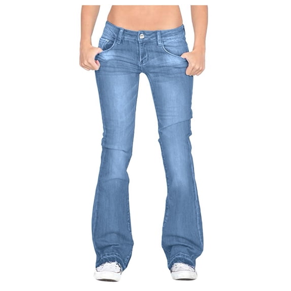 AWXNJUX Jeans for Women High Waist Women Flare Jeans Mid Waist Bell Jeans Stretch Slim Pants Length Jeans Bell Bottom Jeans for Women High Waisted Jeans for Women High Rise Jeans(Blue,S)