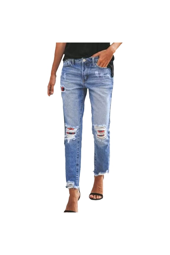 Jeans for Women High Waist Women Distressed Hem Washed Boyfriend Jeans Straight Leg Denim Pants Jeans High Waisted Jeans for Women Women Jeans High Waisted(Red,XXXL)