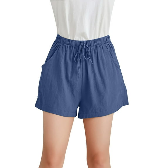 AWXNJUX Joggers for Women Women Comfy Drawstring Casual Solid Color Elastic Waist Pocketed Shorts Women's Pants Casual Women Pants Casual Summer Pants (Blue1,M)