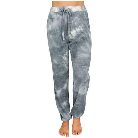 AWXNJUX Joggers for Women Women's Tie-Dye Mid Waist Cotton Pants Loose Straight Pocket Casual Trouser Women's Pants Casual Women Pants Casual Summer Pants (Gray,XXL)