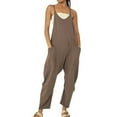thumbnail image 1 of AWXNJUX Jumpsuits for Women Casual Women's Casual Sleeveless Jumpsuits V Neck Spaghetti Strap Overalls Long Pants Romper with Two Pockets Rompers Monos Mujer (Coffee,L), 1 of 5