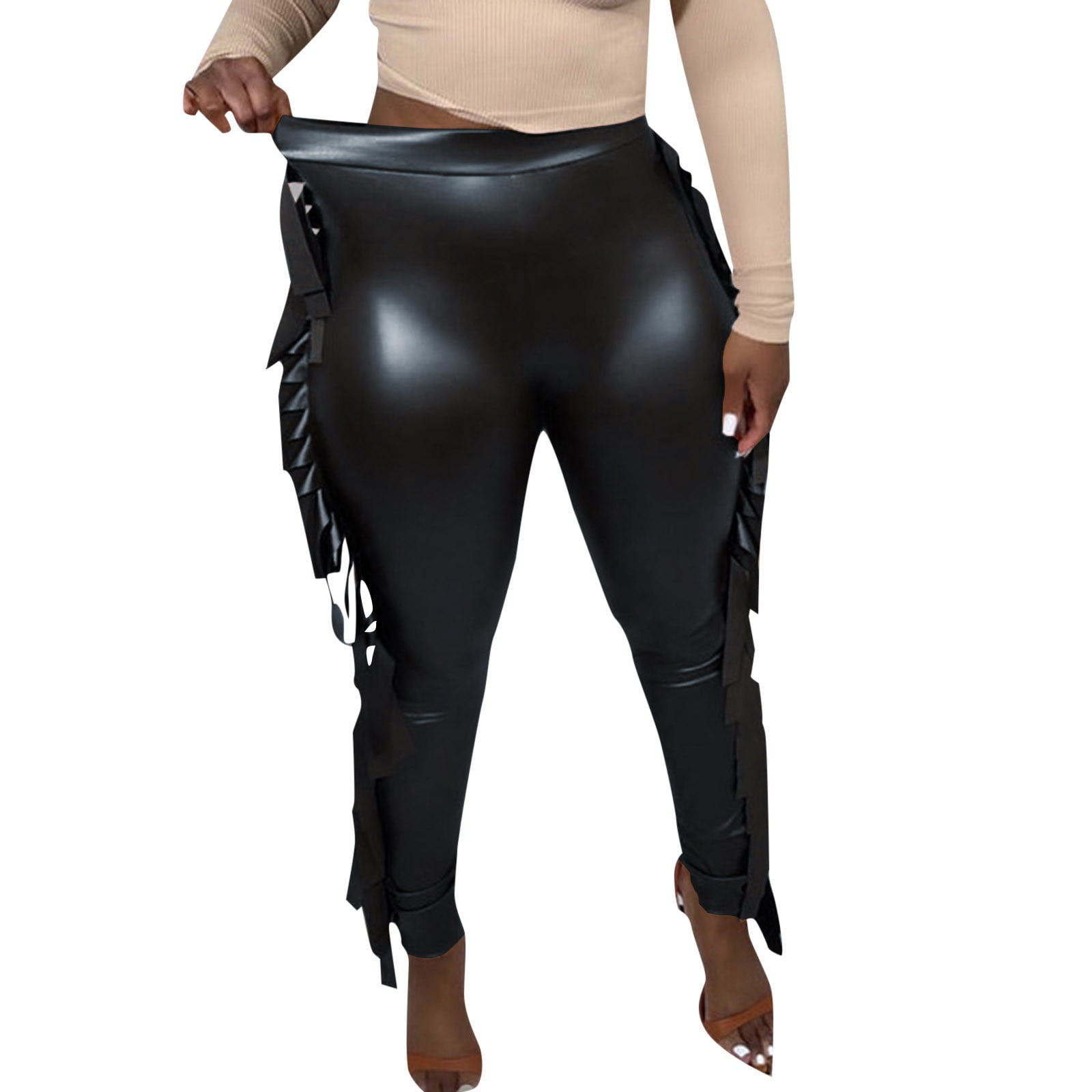AWXNJUX Leather Leggings Women Women's Tight Elastic Pu