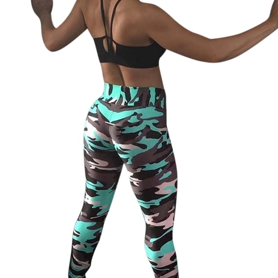 AWXNJUX Leggings for Women Women Camouflage Printing Exercise To Lift Buttocks High Waist Tight Yoga Pants Trousers High Waist Leggings for Women Stretch Pants Women's Leggings(Green,XS)